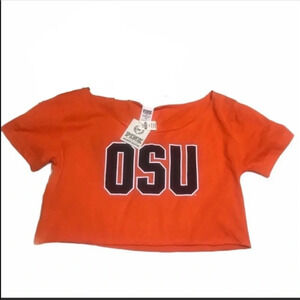 NWT PINK VIctoria’s Secret OSU Orange Crop Raw Neckline T-shirt Size Medium